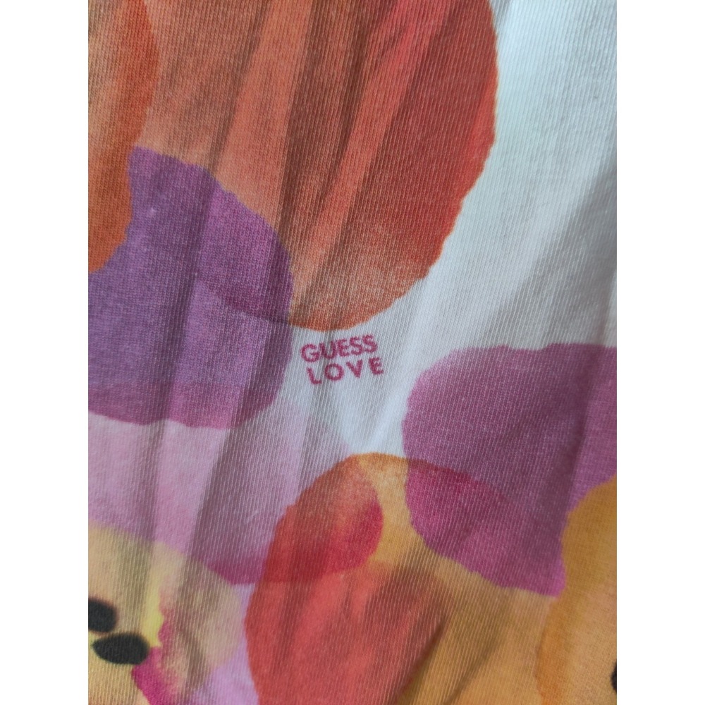 Guess Women's Short Sleeve Floral Pink/Orange Tie Front Round Neck Size Large - Picture 3 of 6